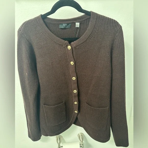 Tahari Chocolate Brown Cardigan Sweater - Picture 1 of 2